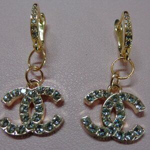 Gold Crystal Upcycle/Repurpose CC Zip Charm💗w/Pave Clasp Earrings